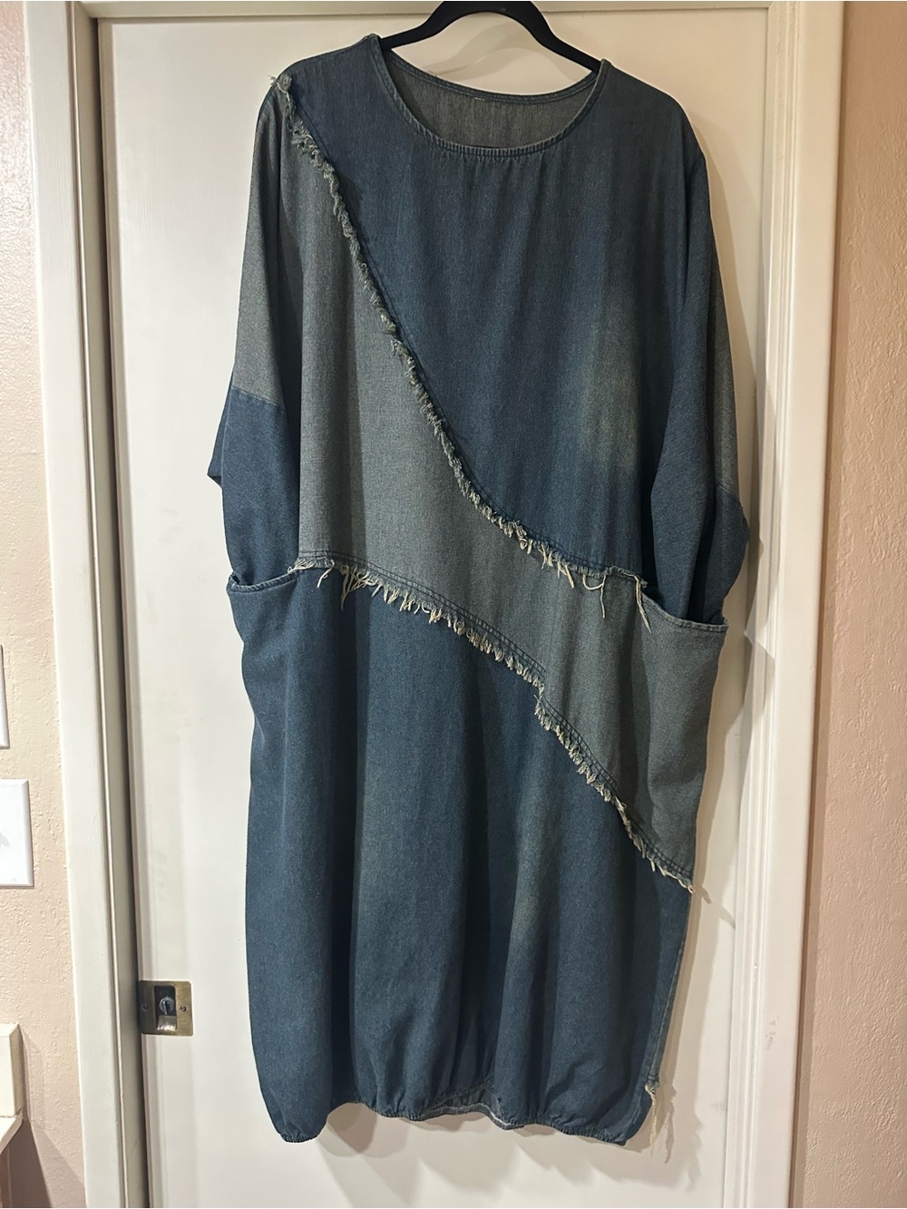 Denim Patchwork Midi Dress- Blue